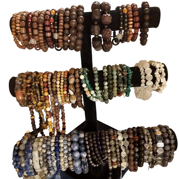 Multicolor Orca Agate Natural Round Beaded Stretch Bracelets - Picture 3 of 4